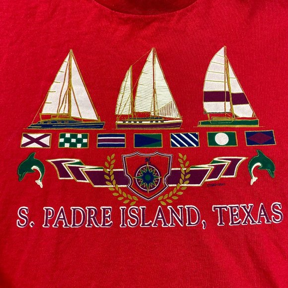 Vintage Belton Shirt Men Large L Red S. Padre Island Texas Sailboats Dolphins - Picture 3 of 15